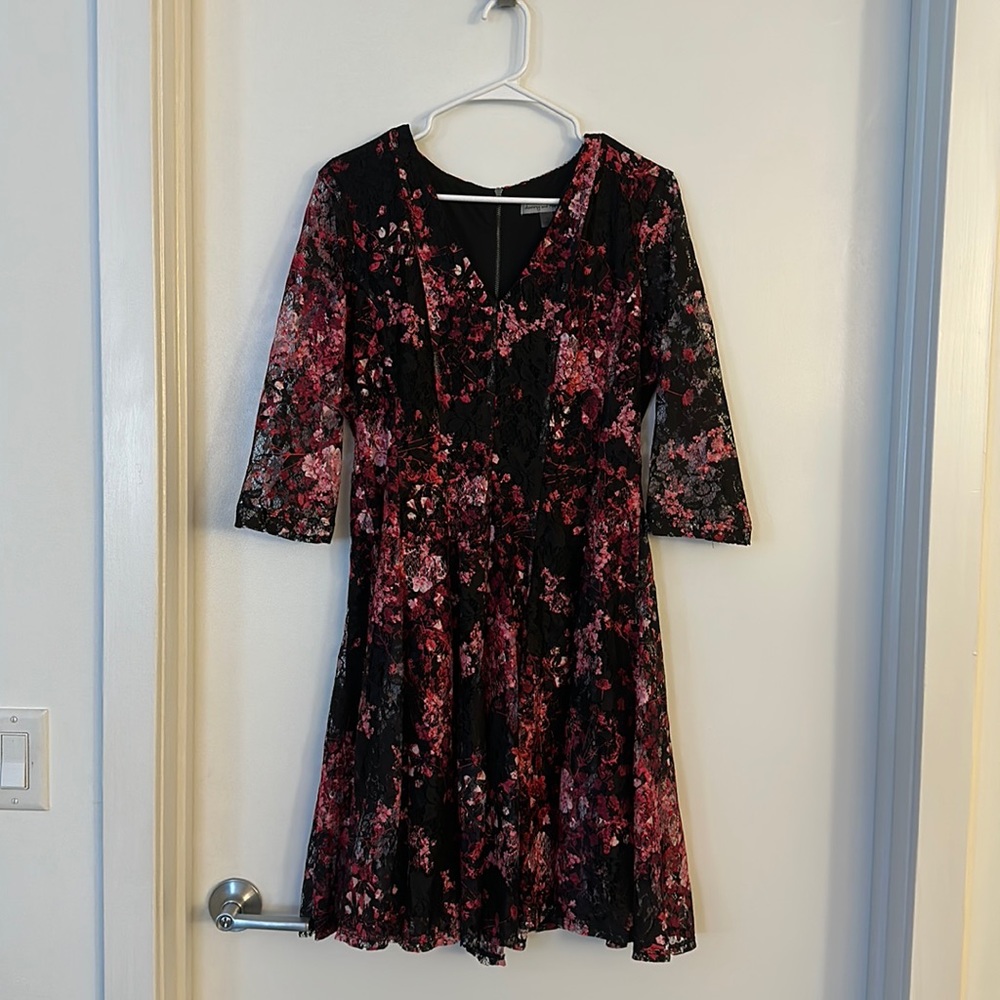 Black with pink floral mid dress